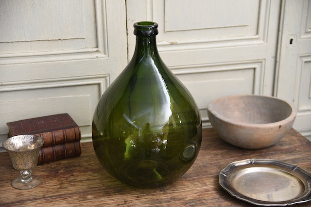 冬ギフト  フランスアンティーク雫型ワインボトル/デミジョン/ガラス花器 工芸品