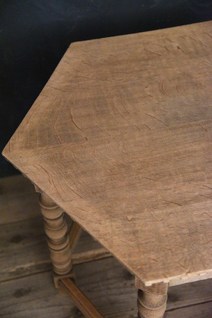 アンティーク　剥離　コーヒーテーブル　フレンチ　八角形　サイドテーブル