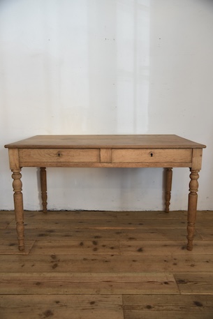 アンティーク　ドロワーテーブル　ダイニングテーブル　剥離　フレンチ　ろくろ脚