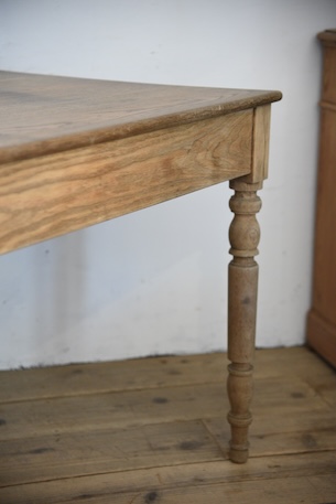 アンティーク　ドロワーテーブル　ダイニングテーブル　剥離　フレンチ　ろくろ脚