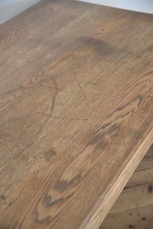 アンティーク　ドロワーテーブル　ダイニングテーブル　剥離　フレンチ　ろくろ脚