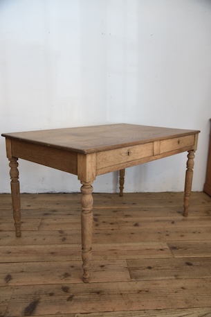 アンティーク　ドロワーテーブル　ダイニングテーブル　剥離　フレンチ　ろくろ脚