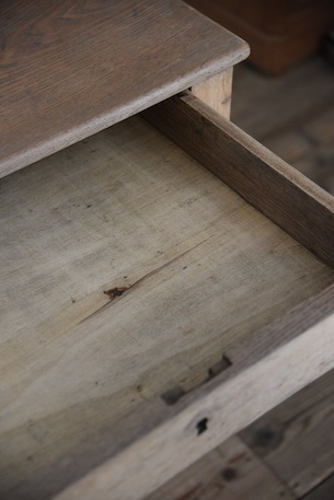 アンティーク　ドロワーテーブル　ダイニングテーブル　剥離　フレンチ　ろくろ脚