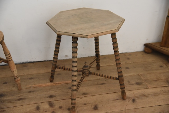 アンティーク　八角形　オクトゴナル　テーブル　剥離　フレンチ