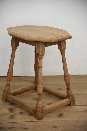 アンティーク　サイドテーブル　六角形　ベッドサイド　剥離　フレンチ