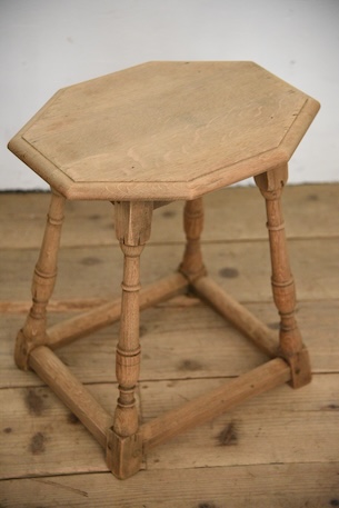 アンティーク　サイドテーブル　六角形　ベッドサイド　剥離　フレンチ