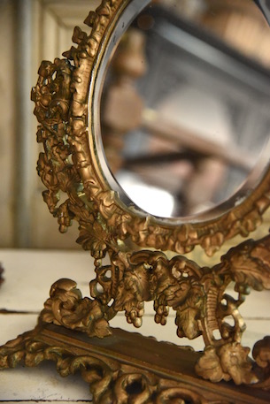 アンティーク　スタンドミラー　フレンチ　ゴールド