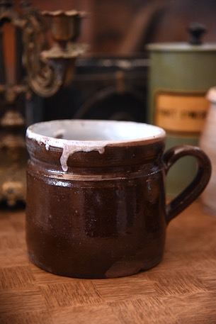 アンティーク　陶器　取手付き　茶色カップジャー