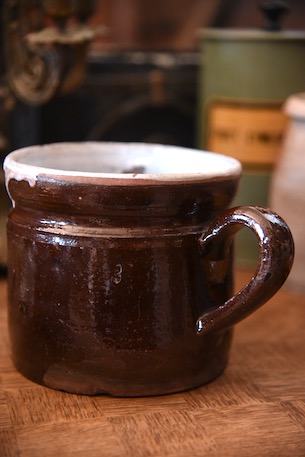 アンティーク　陶器　取手付き　茶色カップジャー