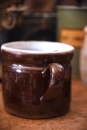 アンティーク　陶器　取手付き　茶色カップジャー