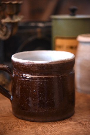アンティーク　陶器　取手付き　茶色カップジャー