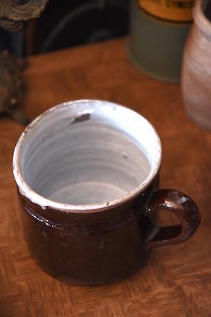 アンティーク　陶器　取手付き　茶色カップジャー