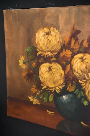 アンティーク　油絵　2　大輪の菊　フランス