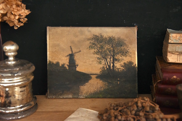 アンティーク　油絵　3　暁か黄昏か　フランス