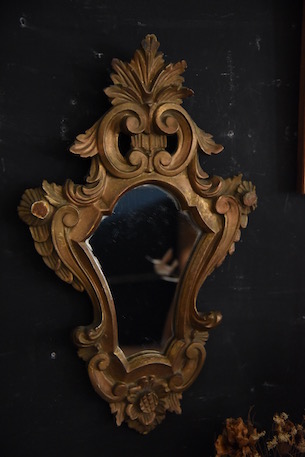 アンティーク　木製　ルイ15世　ウォールミラー