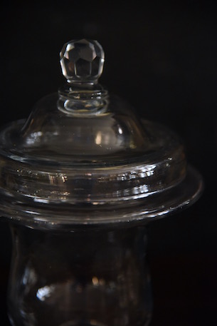 ガラス　ポット　蓋つき　脚付き　フランス　アンティーク