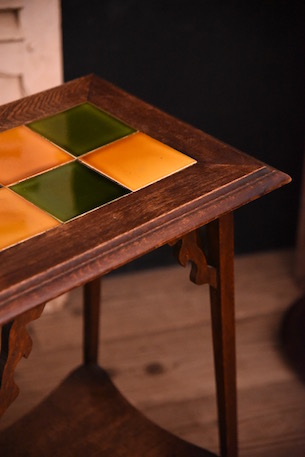 アンティーク　タイルトップ　サイドテーブル　木製　フレンチ